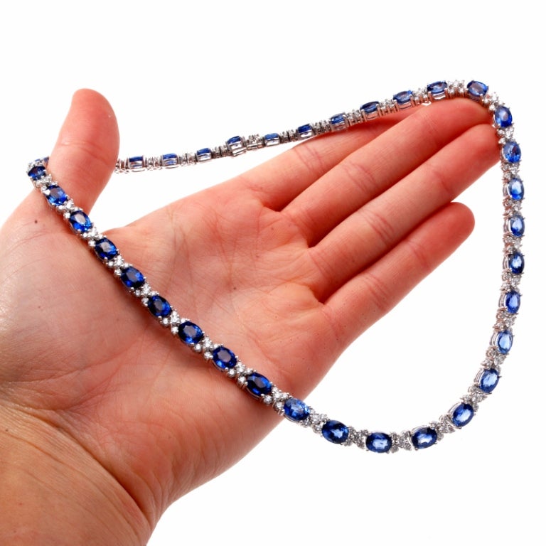 Ceylon Sapphire Diamond Gold Riviere Necklace 4