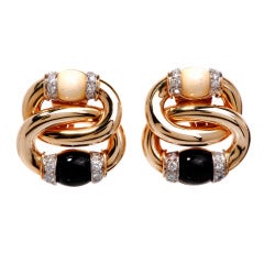 Vourakis Diamond Onyx Coral Gold Earrings