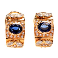 Diamond Sapphire Clip-Back Gold Earrings