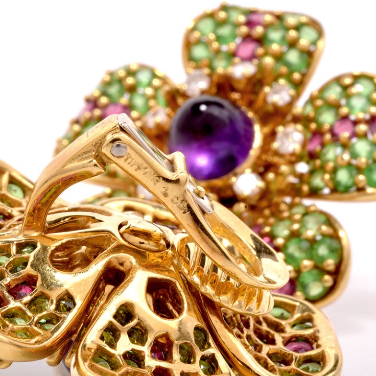 Women's Tiffany & Co. Large Floral Tsavorite Diamond Gold Earrings