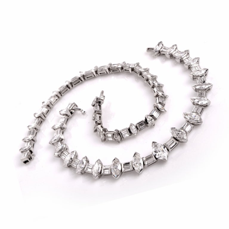 Women's Graduated Diamond Platinum Necklace & Bracelet