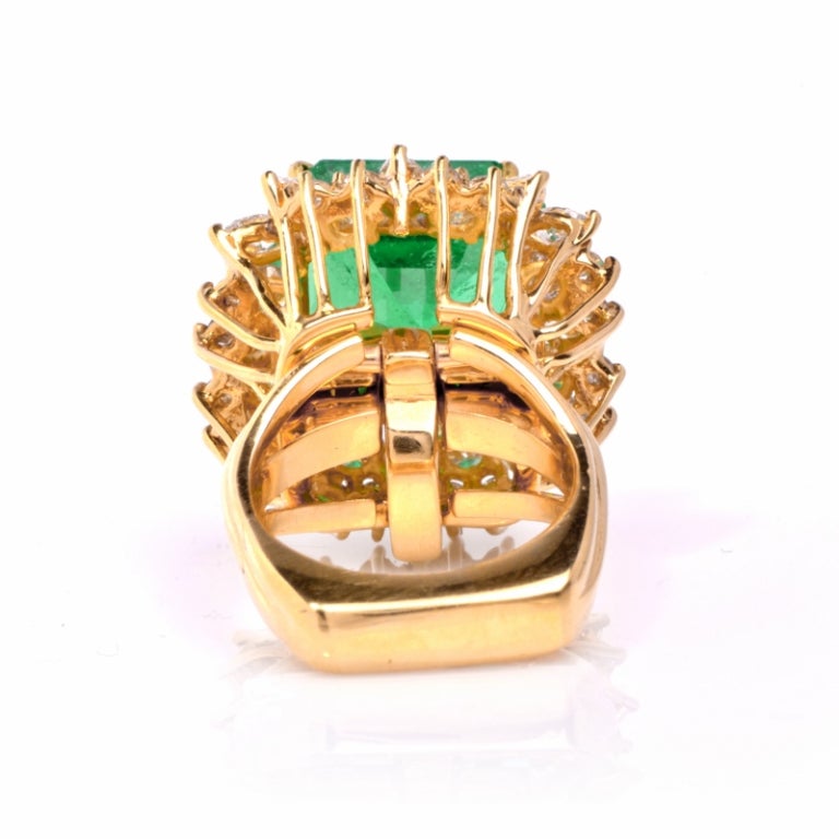 Women's Impressive Emerald Diamond Gold Cocktail Ring