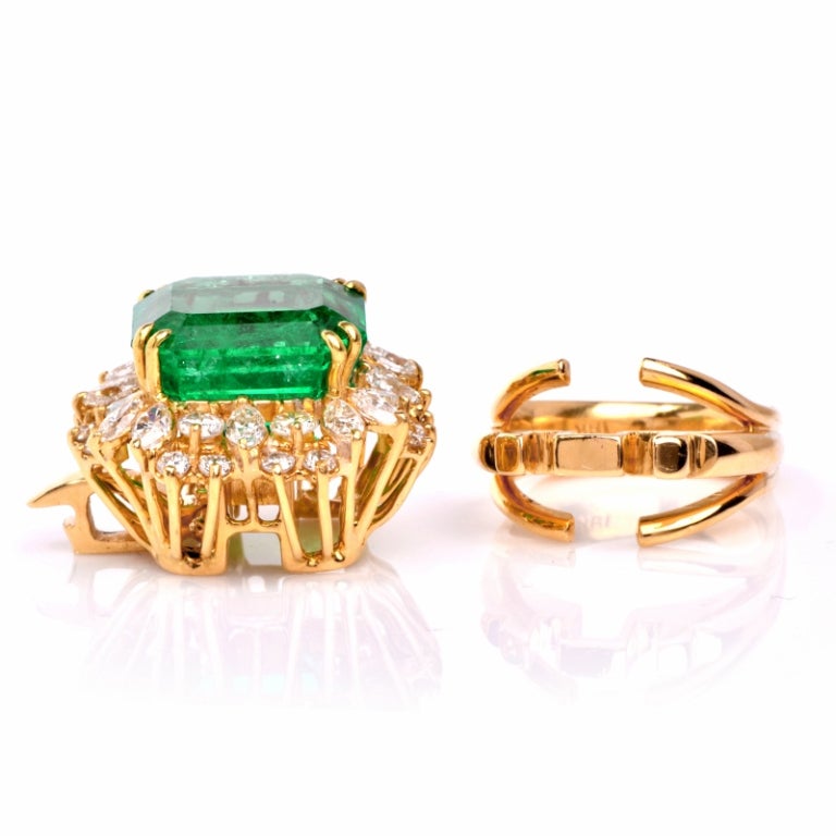 Impressive Emerald Diamond Gold Cocktail Ring 1