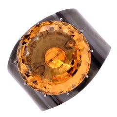 Retro Citrine Gold Cuff Bangle Bracelet