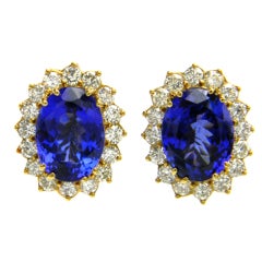 1980s Tanzanite Diamond Gold Lady Diana Earrings 12