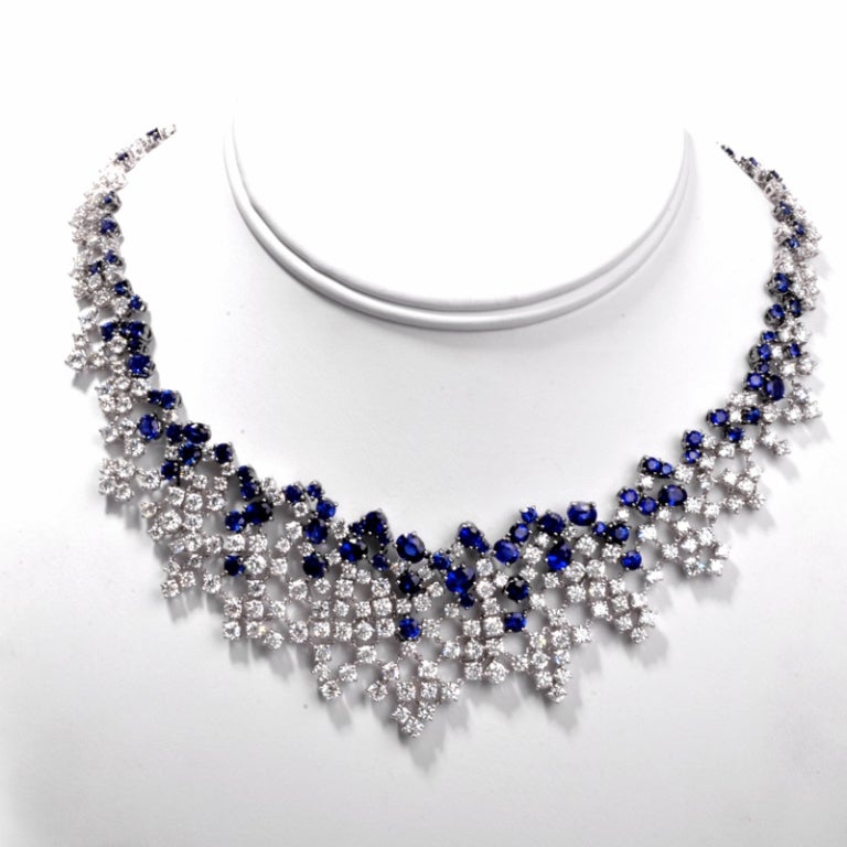 This extravagant Designer Stefan Hafner choker necklace is crafted in solid 18K white gold. Full of radiance and rich in hue, this piece features 265 genuine round cut sparkling  diamonds approx. 21.84cttw, G color, VVS clarity and  105 genuine