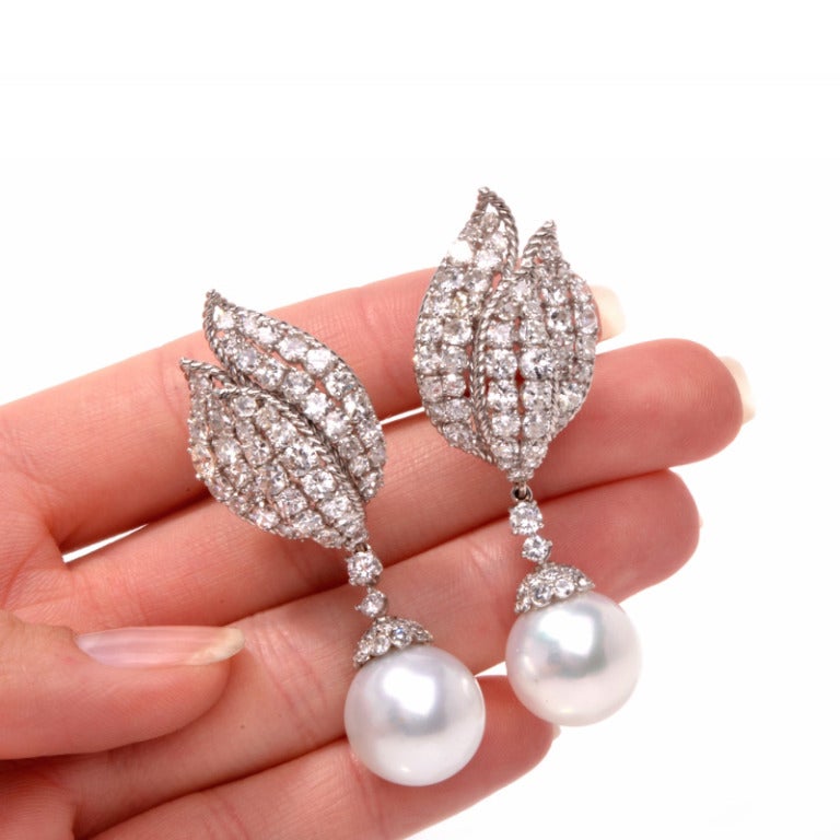 Women's South Sea Pearl Diamond Gold Drop Earrings