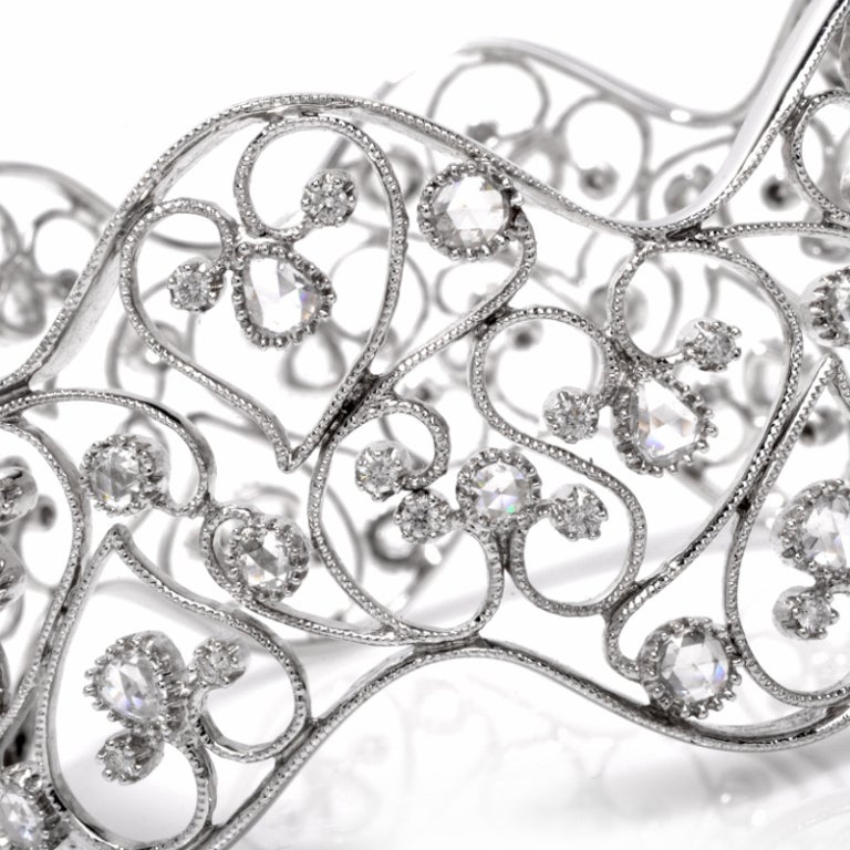 Rose Cut Diamond Gold Wave Bracelet 1