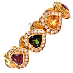 Multi-Gemstone Diamond Gold Heart Bracelet 10