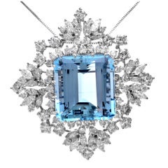 Aquamarine Diamond Gold Pendant Brooch Pin and Pendant