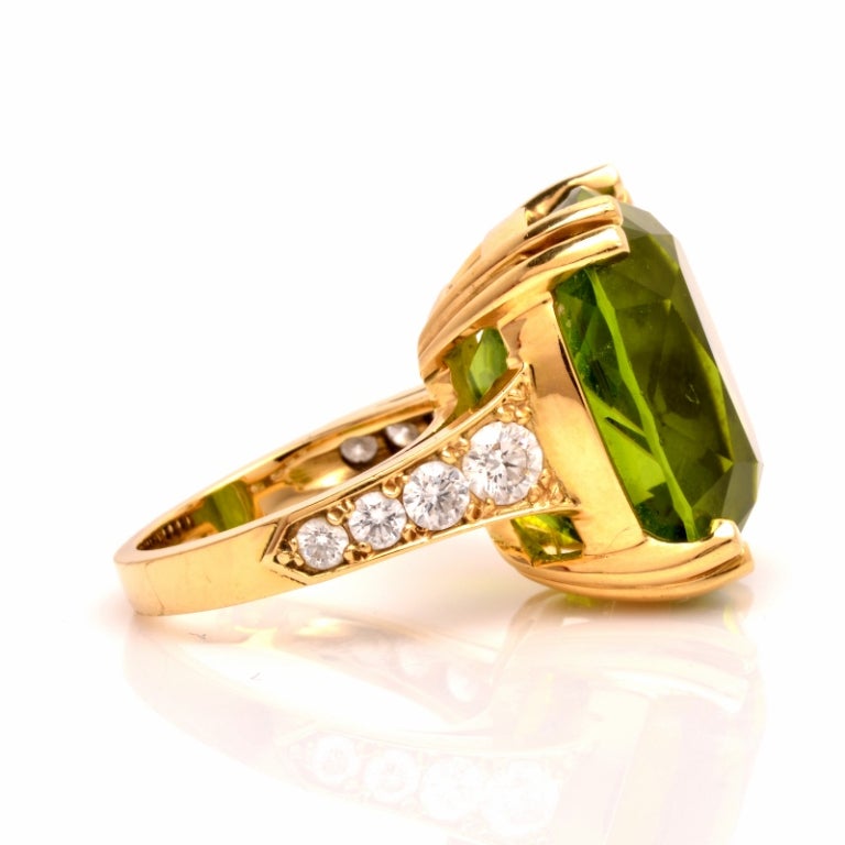 GIA Peridot Diamond Gold Cocktail Ring In Excellent Condition In Miami, FL