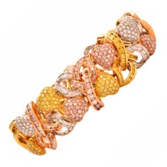 GIA Cert Pink Yellow White Diamonds Three Colors Gold Bracelet 8