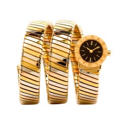 Bulgari Lady's Three-Color Gold Serpent Bracelet Watch circa 1990s