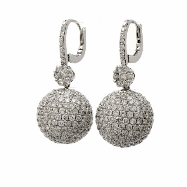 Diamond Gold Bead Ball Dangle Earrings at 1stdibs