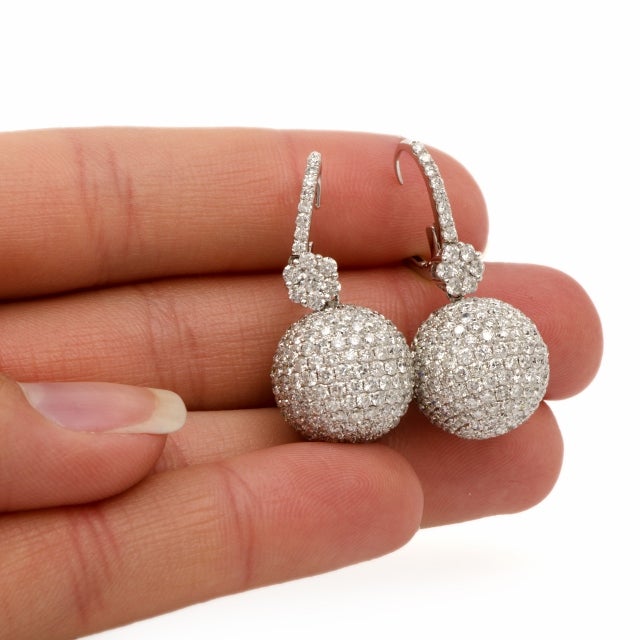 Women's Diamond Gold Bead Ball Dangle Earrings
