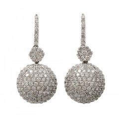 Diamond Gold Bead Ball Dangle Earrings at 1stDibs