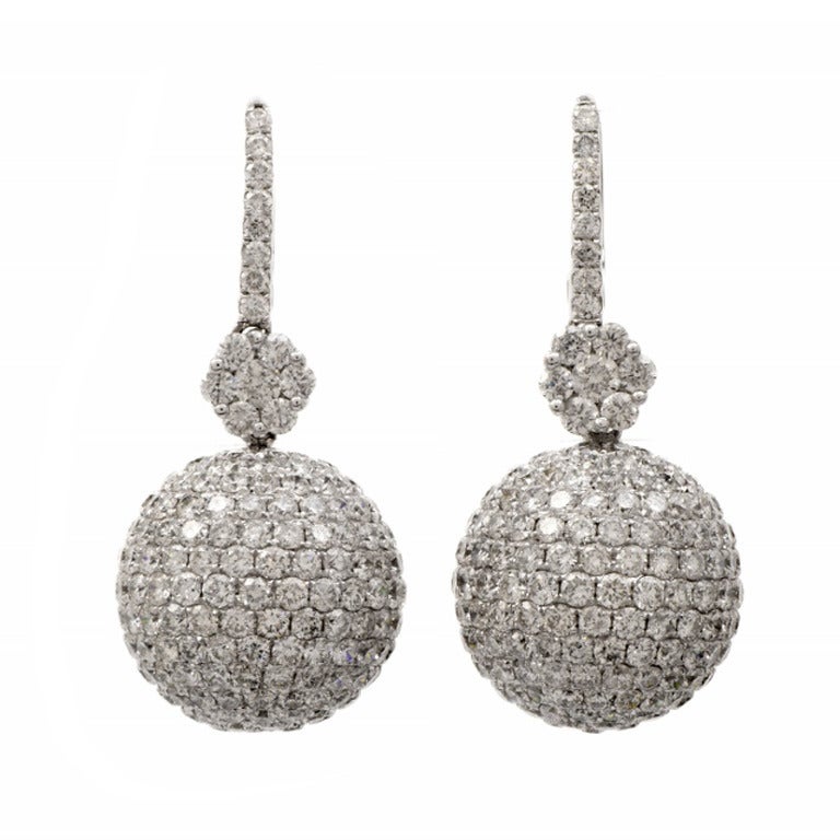 Diamond Gold Bead Ball Dangle Earrings