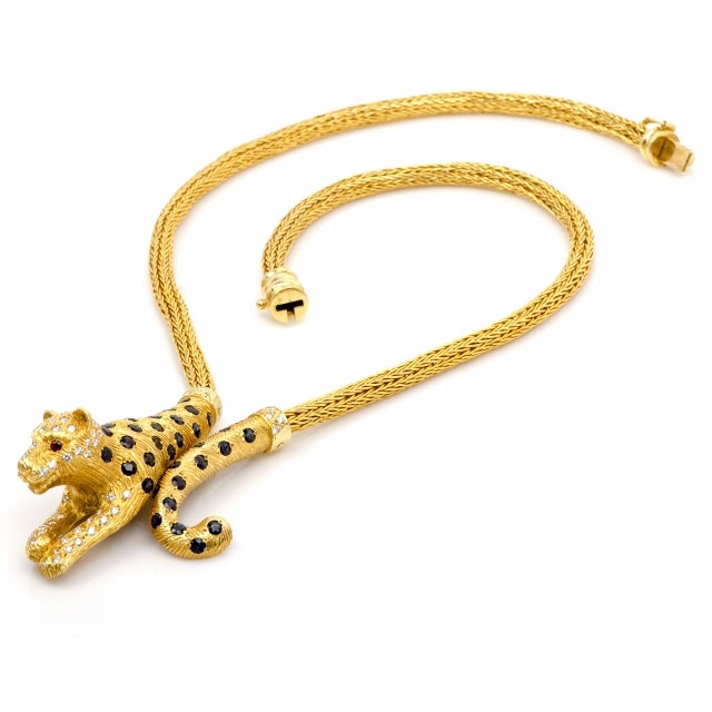 Women's Diamond Sapphire Gold Panther Necklace