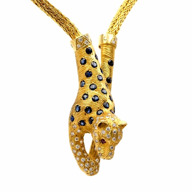 Diamond Sapphire Gold Panther Necklace 1