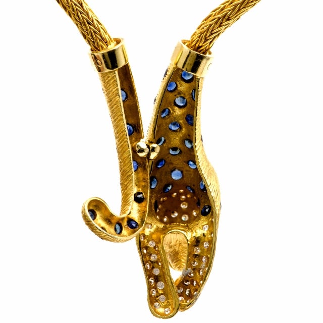 Diamond Sapphire Gold Panther Necklace 2