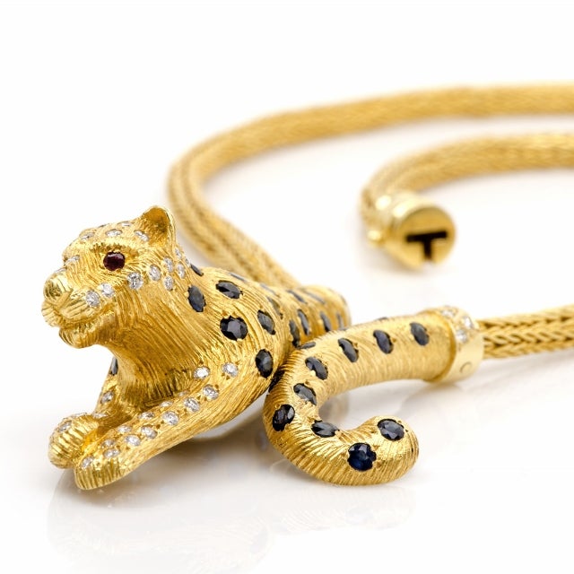 Diamond Sapphire Gold Panther Necklace 3