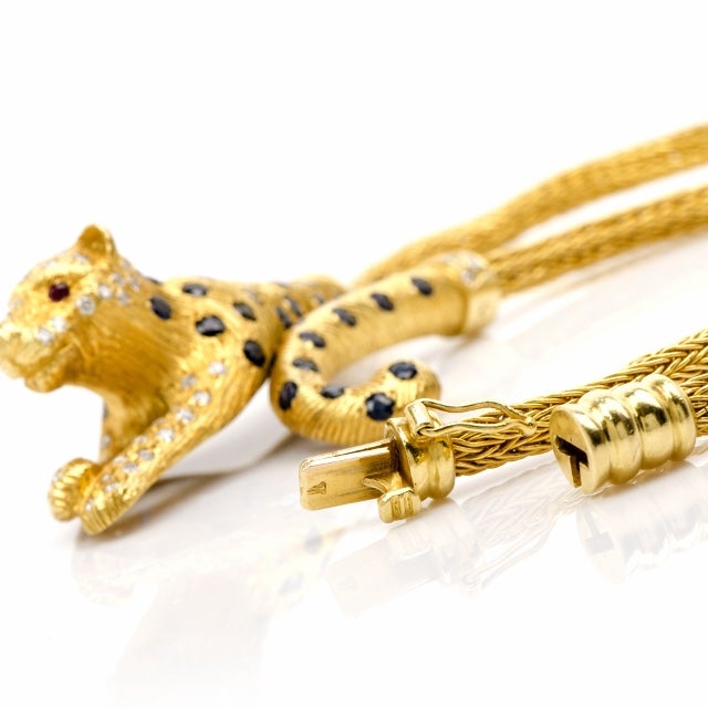 Diamond Sapphire Gold Panther Necklace 4