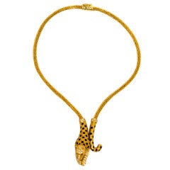 Retro Diamond Sapphire Gold Panther Necklace