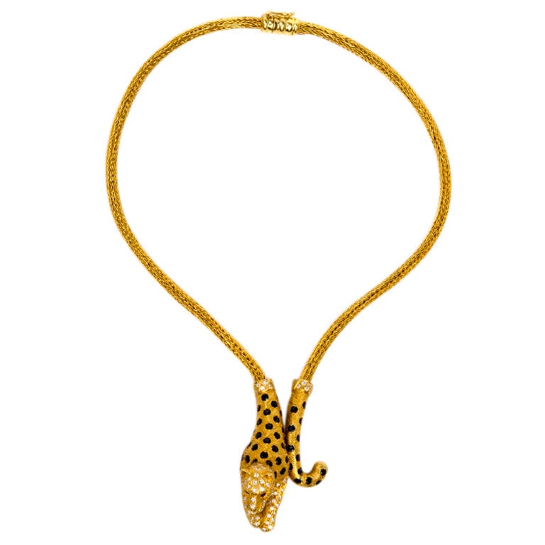 Diamond Sapphire Gold Panther Necklace