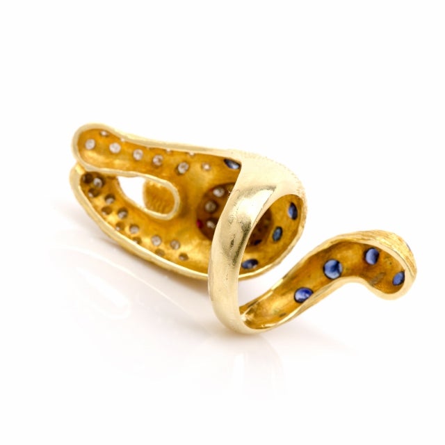 Sapphire Diamond Gold Bark Finish Panther Ring 3
