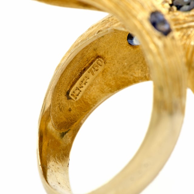 Sapphire Diamond Gold Bark Finish Panther Ring 4