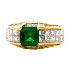 Colombian Emerald Diamond Gold Engagement Ring