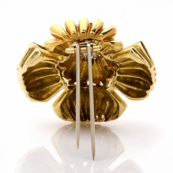 Retro 1970s Citrine Diamond Gold Lapel Brooch