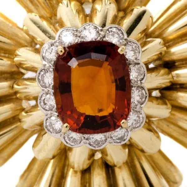 1970s Citrine Diamond Gold Lapel Brooch In Excellent Condition In Miami, FL