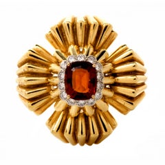 1970s Citrine Diamond Gold Lapel Brooch