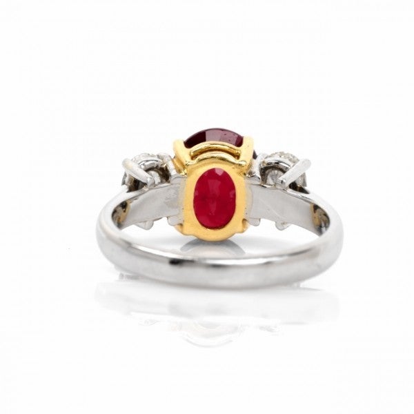 Women's Ruby Diamond Three Stone Gold Platinum Engagement Ring