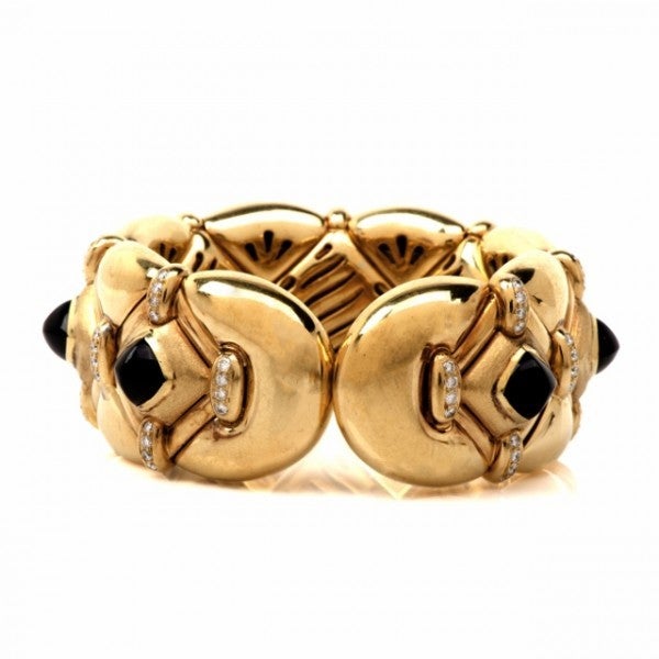 Women's Onyx Diamond Gold Cuff Bracelet