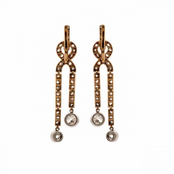 Art Deco Diamond Platinum Gold Pendant Earrings