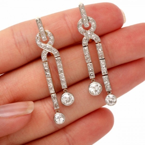 Women's Diamond Platinum Gold Pendant Earrings