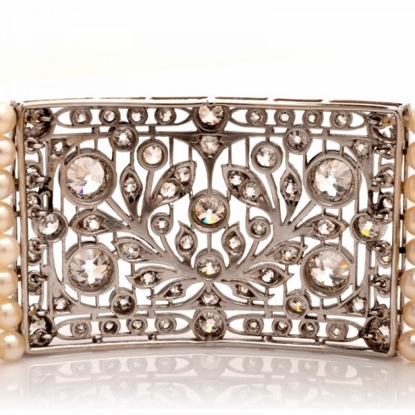 Art Deco Antique Pearl Diamond Platinum Choker Necklace