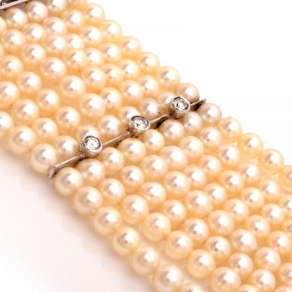 Women's Antique Pearl Diamond Platinum Choker Necklace
