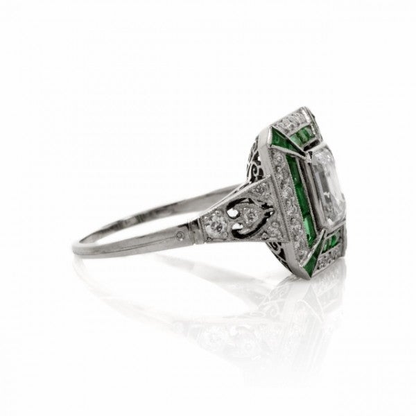 Emerald Diamond Platinum Engagement Ring In Excellent Condition In Miami, FL