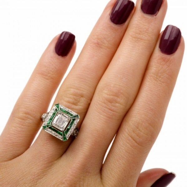 Emerald Diamond Platinum Engagement Ring 2