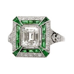 Emerald Diamond Platinum Engagement Ring at 1stDibs