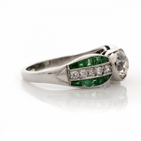 Emerald Diamond Platinum Engagement Ring In Excellent Condition In Miami, FL
