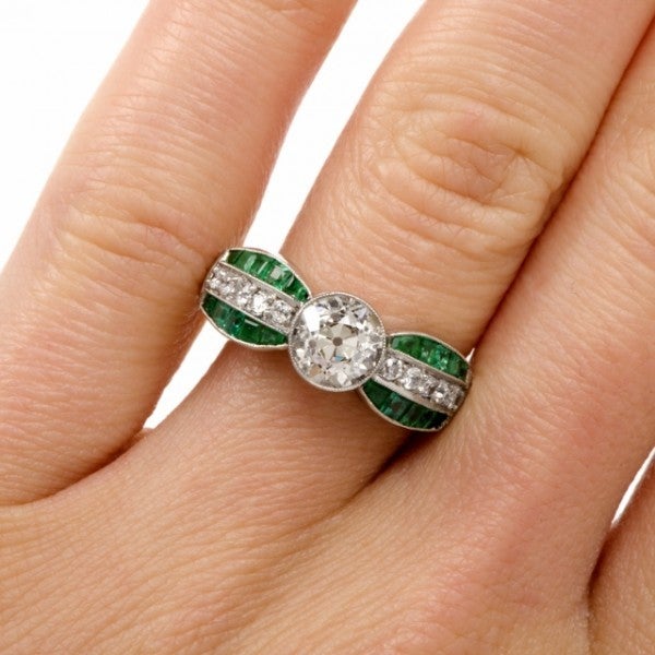 Emerald Diamond Platinum Engagement Ring 1