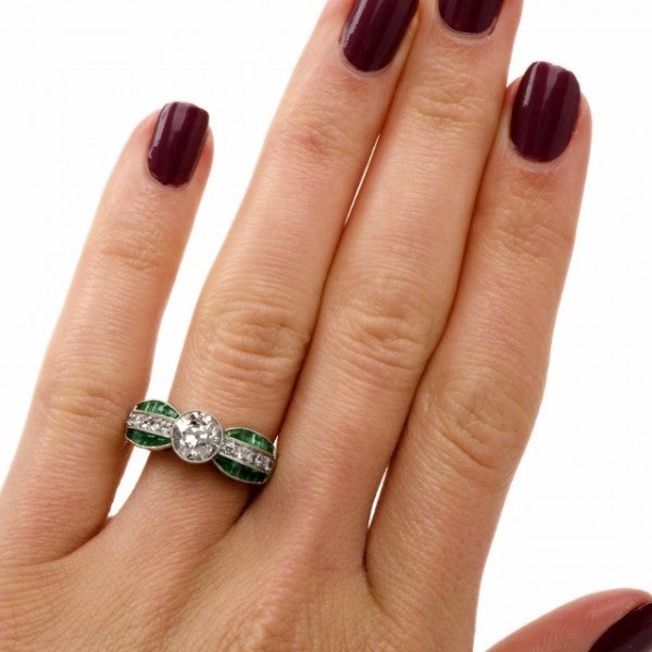 Emerald Diamond Platinum Engagement Ring 2