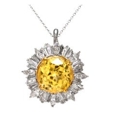 Vintage Natural Yellow Sapphire Cocktail Diamond Platinum Pendant