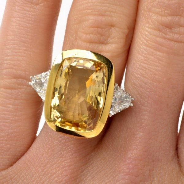 Natural Yellow Sapphire & Diamond Platinum Gold Ring 1