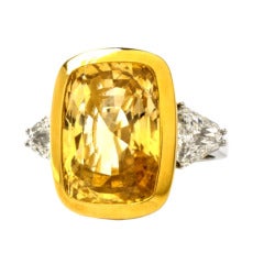 Natural Yellow Sapphire & Diamond Platinum Gold Ring