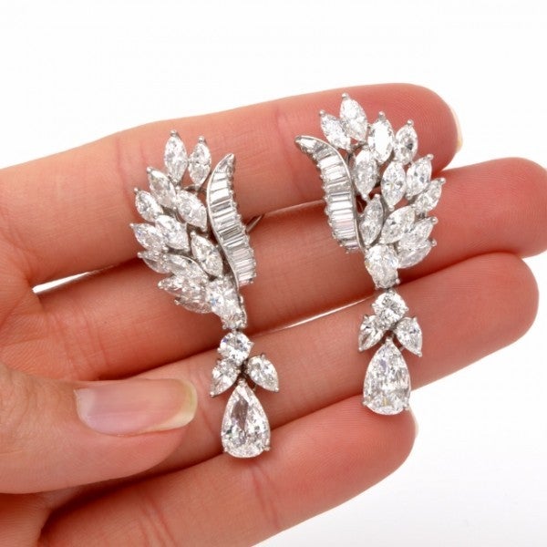 1960s Diamond Pendant Platinum Earrings 1